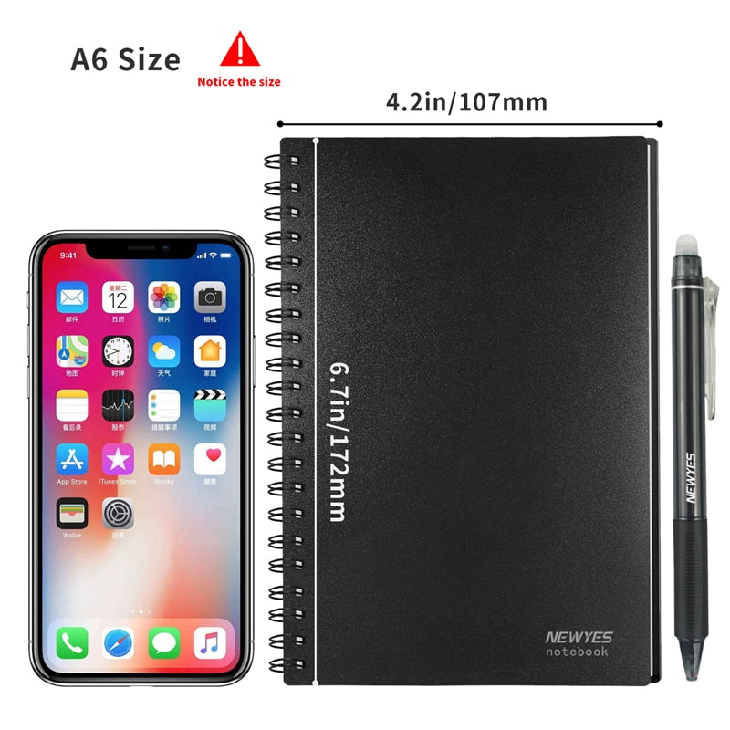 NeWYeS Fusion Smart Reusable Erasable Notebook Microwave Wave Cloud Erase Notepad Note Pad Lined With Pen save paper - A Great Back-To-School Gift!