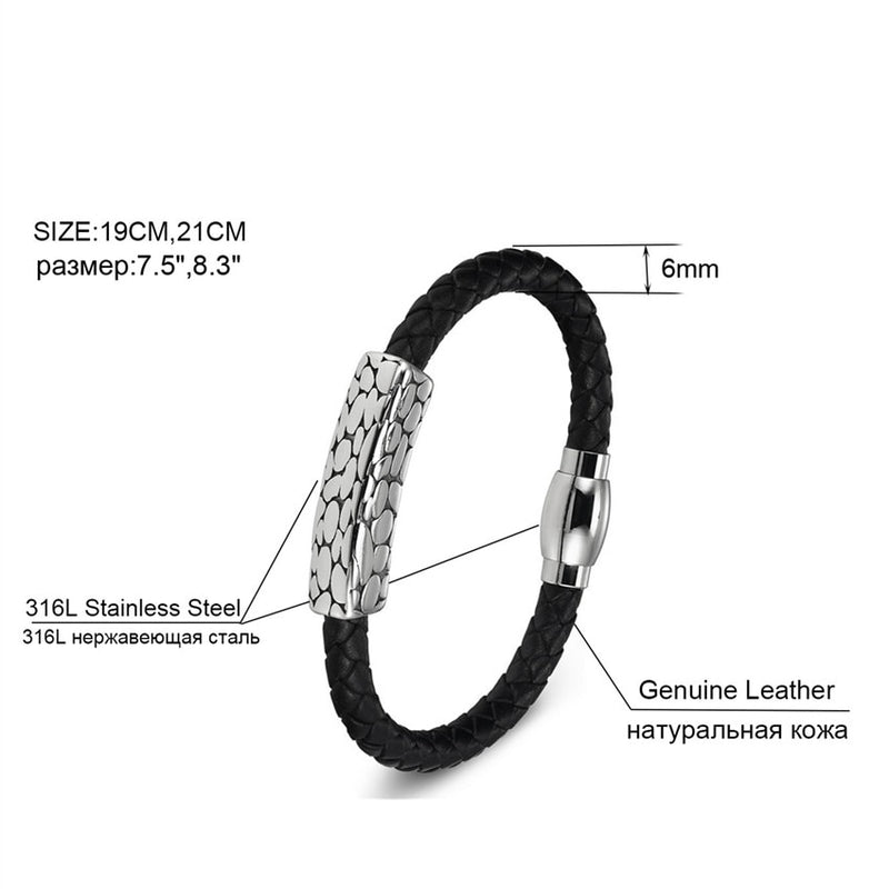 XQNI 2 Styles Punk Design Hollow Geometric Stripe Magnet Buckle Genuine Leather Bracelet For Men Luxury Father&