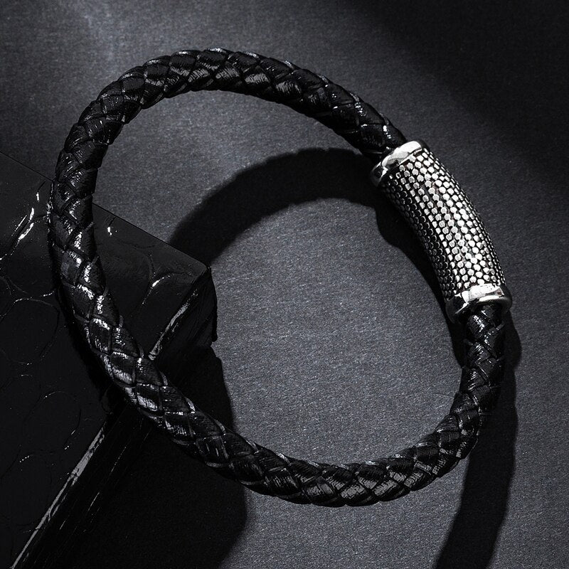 MOZO FASHION 2023 Classic Men Charm Bracelets Genuine Leather Rope Braided Bangles Simple Style Punk Women Wholesale Jewelry 616