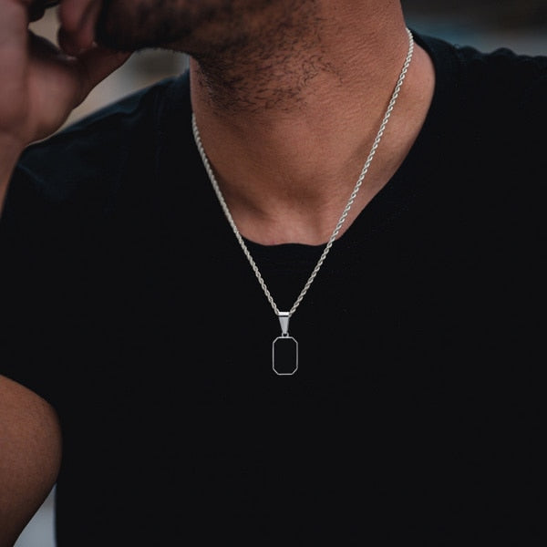Vnox Geometric Necklace for Men Women, Stainless Steel Square Rectangle Pendant with Box Rope Chain, Unisex Casual Collar