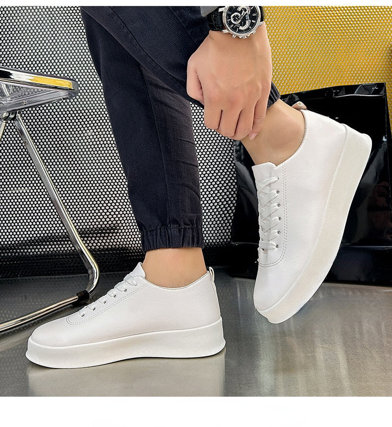 Spring Man  Leather Sneakers Round Toe Breathable Low Top Casual  Male Flats