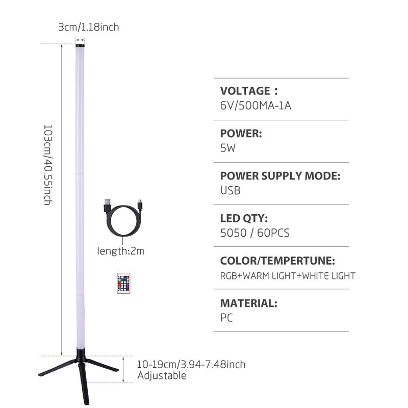 103CM RGB LED Floor Lamp Smart Remote Control Modern Corner Floor Lamp Atmospheric Standing Stand Light Christmas Decor Lighting