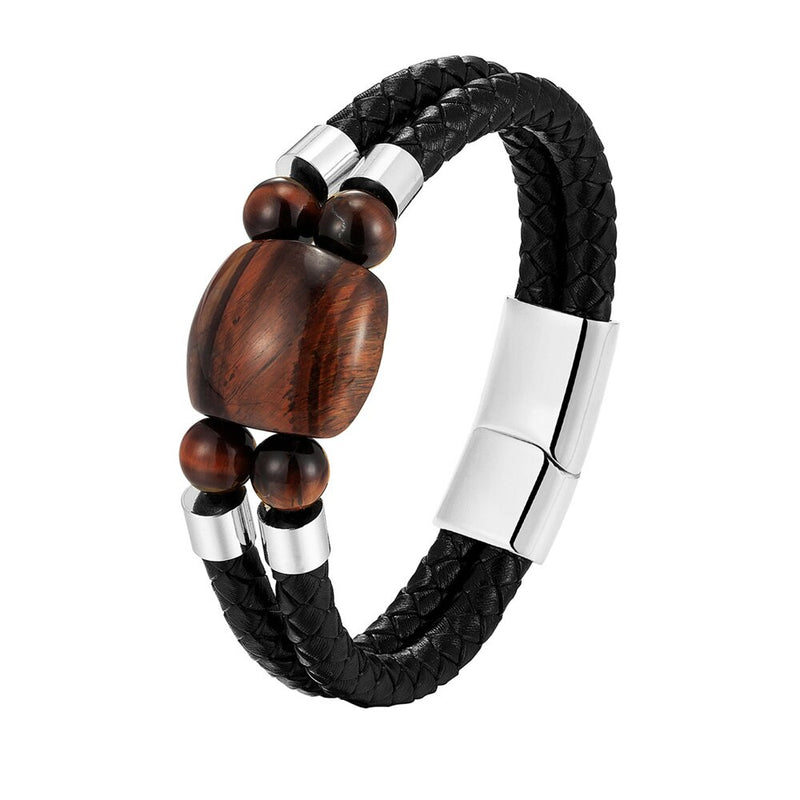 Fashion Natural Tiger Eye Bead Bracelet Men Unique Multilayer Leather Charm Bracelet Women Handmade Jewelry Father&