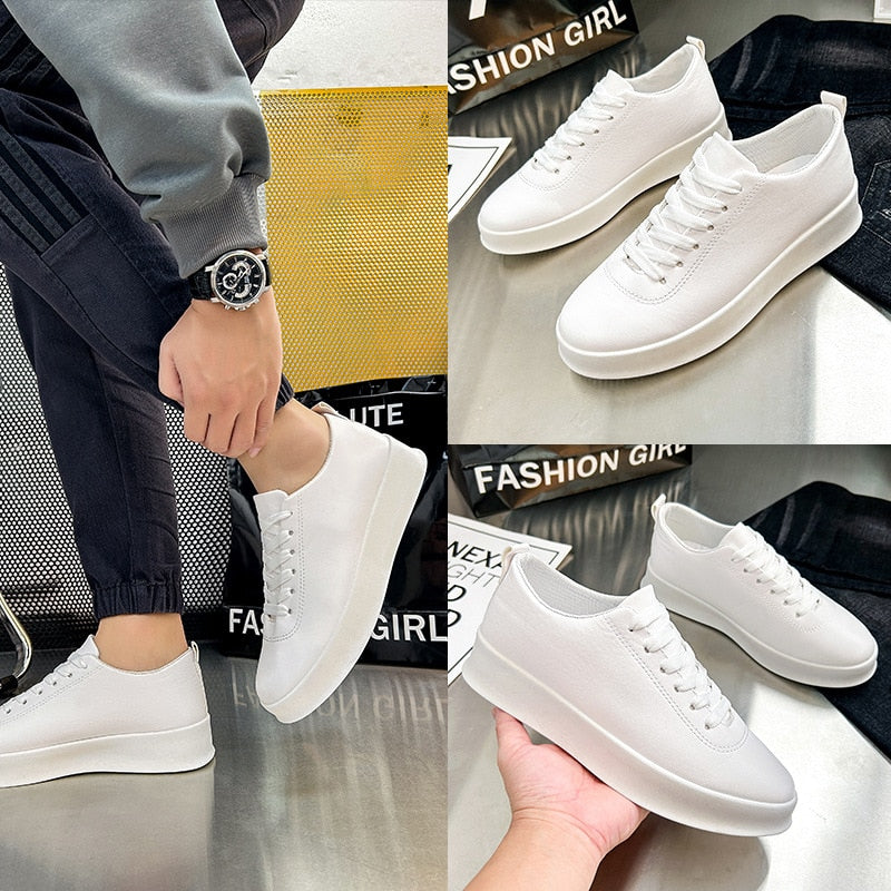 Spring Man  Leather Sneakers Round Toe Breathable Low Top Casual  Male Flats