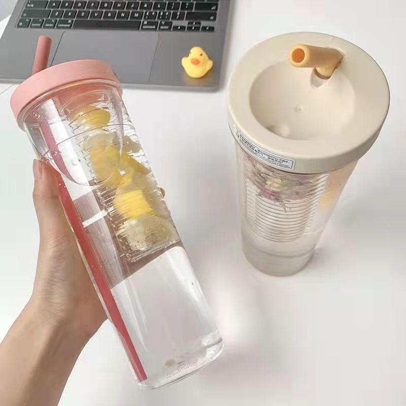 Cute Water Bottle With Foldable Straw 700ML Water Bottle Fruit Tea Built-in Filter Cup Portable Office Drinkware Outdoor Shaker