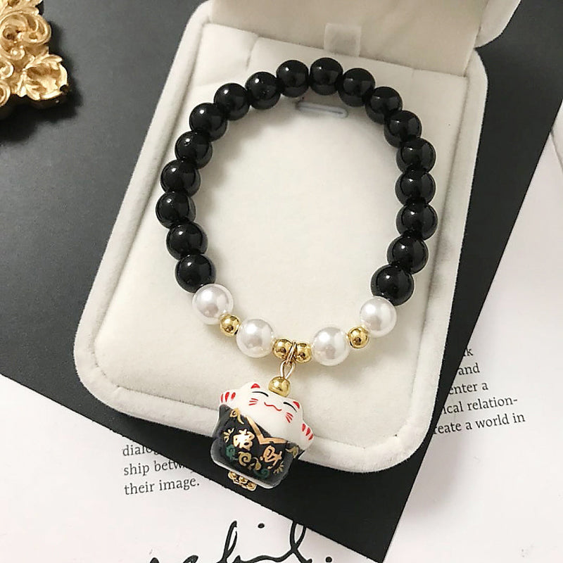 2020 Lucky Cat Stone Beads Bracelet Bangles Simple Sweet Ceramic Bracelets for Women Girls Birthday Gift Female Charm Jewelry