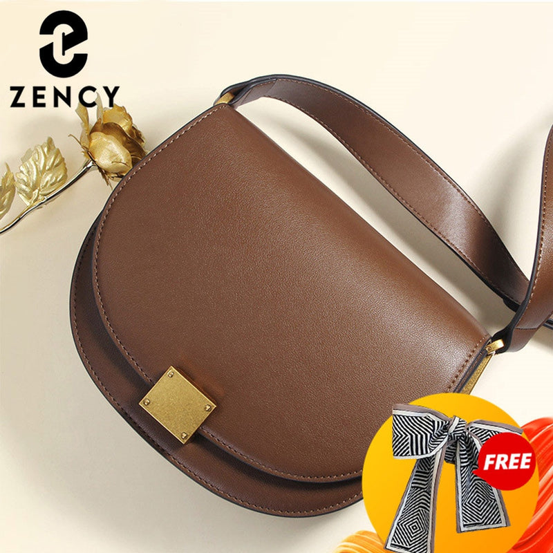 Zency Soft Cowhide Leather Retro Women Crossbody Bag High Quality Elegant Lady Shoulder Messenger Bags Black Dark Brown Date Bag