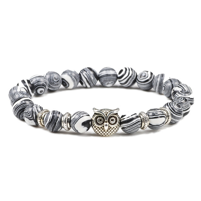 Black Lava Tiger Eye Weathered Stone Bracelets Bangles Classic Owl Beaded Natural Charm Bracelet for Women and Men Yoga Jewelry