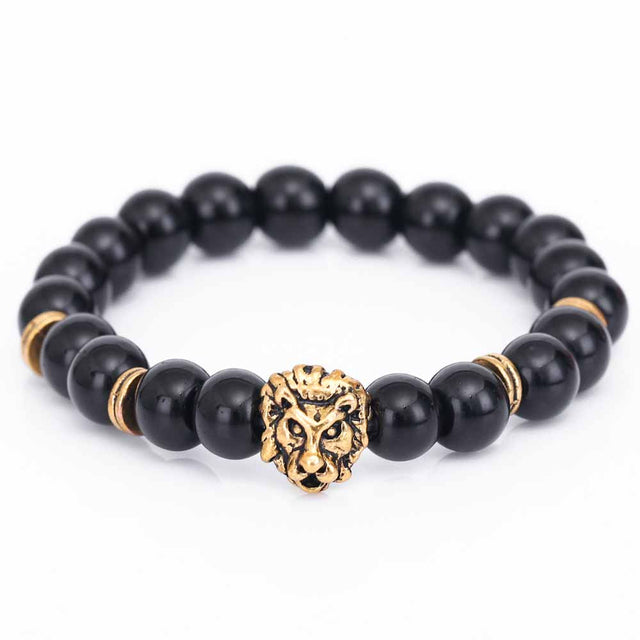 Fashion Men Lion Head Buddha Bead Bracelet Black Lava Stone Beads Charm Bracelets &amp; Bangles For Men Accessories Gift