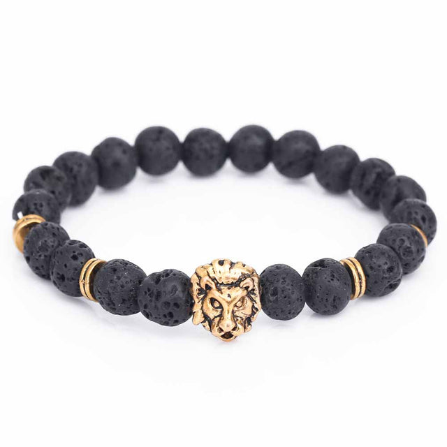 Fashion Men Lion Head Buddha Bead Bracelet Black Lava Stone Beads Charm Bracelets &amp; Bangles For Men Accessories Gift
