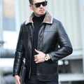 YXL-838 Natural Leather Men&#39;s Autumn and Winter Sheepskin Casual Lapel Mid Length Business Leather Down Jacket Plus Size