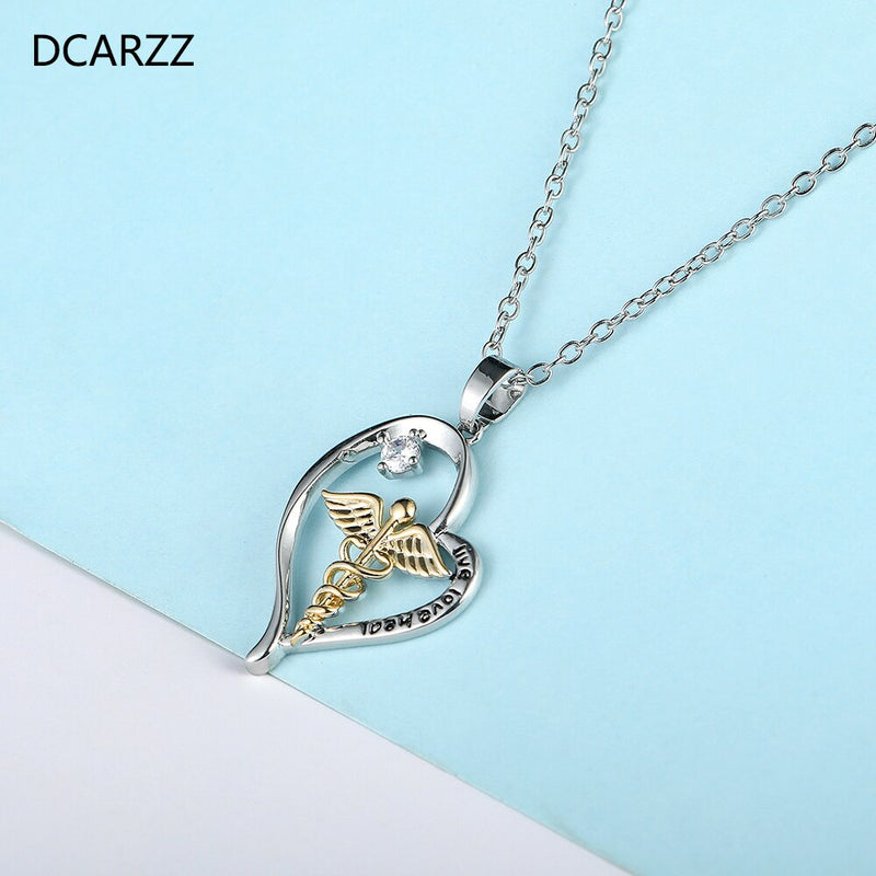 DCARZZ Bowl of Hygieia Necklaces Copper Heart Crystal Asclepius Charm Pendant Doctor Medical Student Gift Nurse Neckalce Jewelry