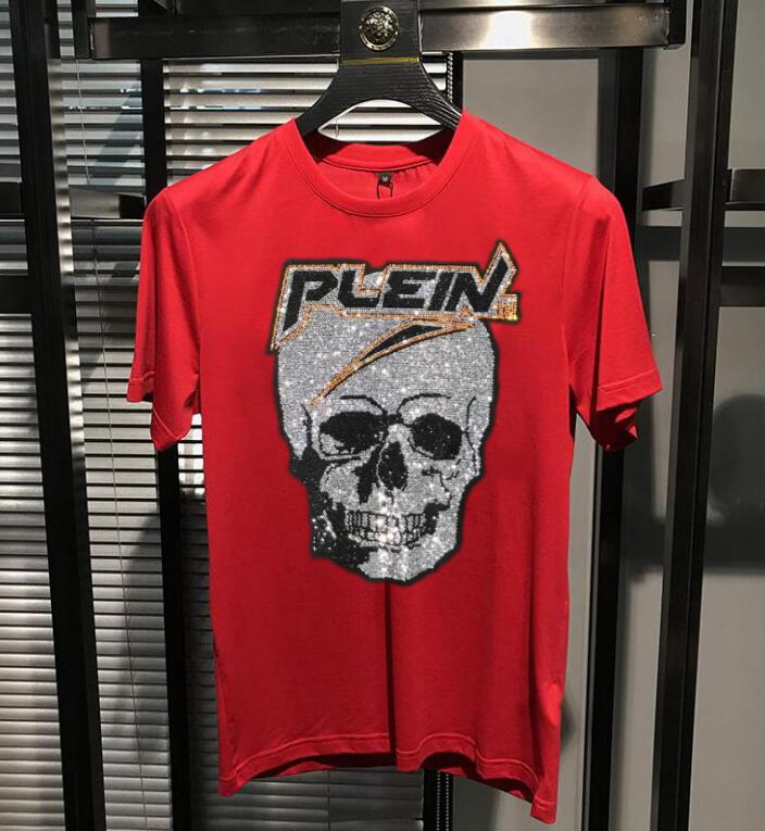 Designer Summer European  style Gold color Skull Short Sleeve T-shirt Men Mercerized Cotton  top quality drop shipping
