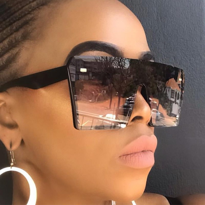 2020 Oversized Square Sunglasses Women Luxury Brand Fashion Flat Top Red Black Clear Lens One Piece Men Gafas Shade Mirror Uv400
