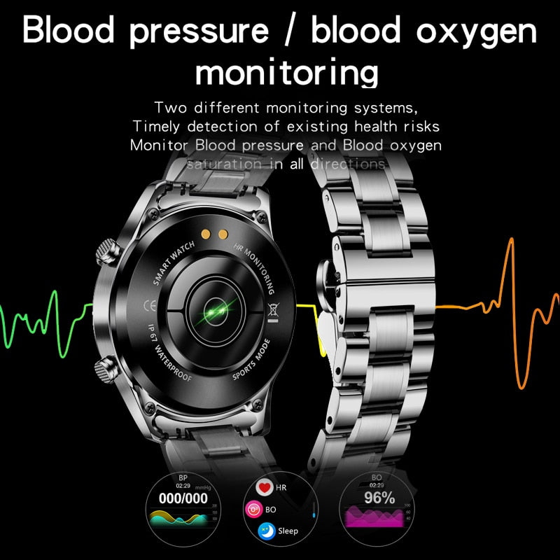 LIGE 2022 New Steel Band Mens Watches IP68 Waterproof Sports Fitness Tracker Clock Activity Heart Rate Blood Pressure Watch Men