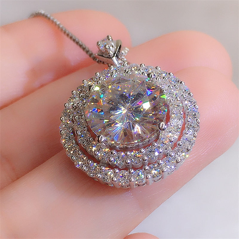 Huitan Gorgeous Bridal Wedding Necklace Mosaic AAA Cubic Zirconia Round Pendant Elegant Women&