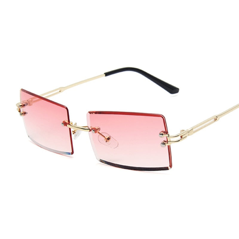Vintage Brown Square Sunglasses Women Luxury Brand Small Rectangle Sun Glasses Female Gradient Mirror Rimless Oculos De Sol
