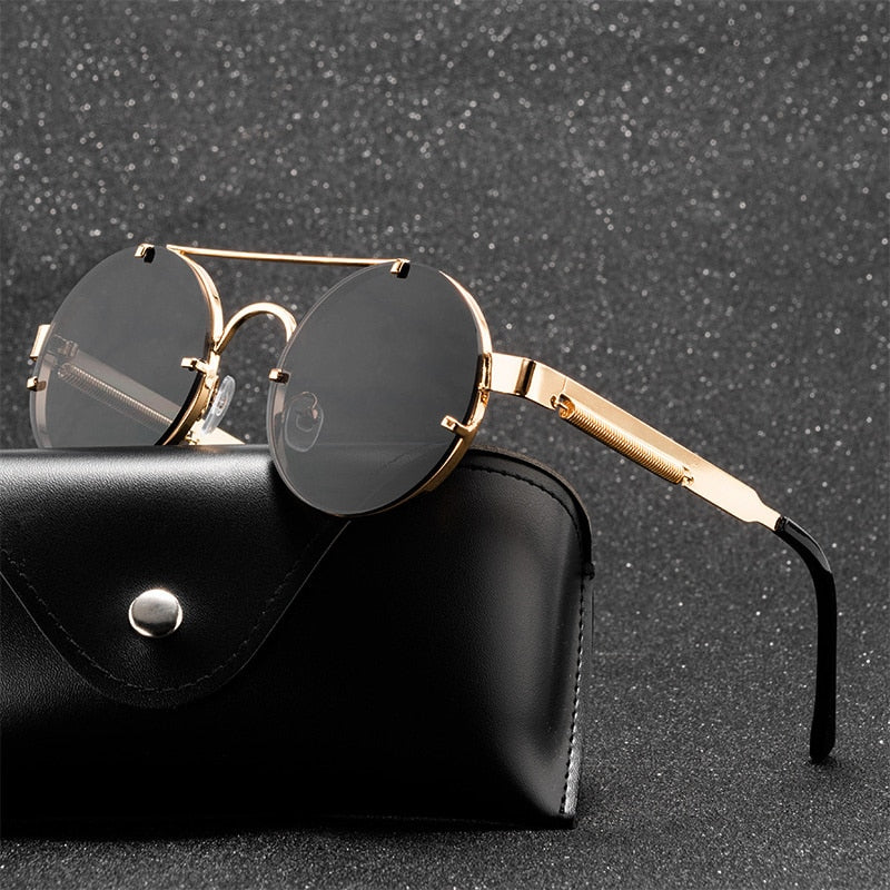 Vintage Steampunk Sunglasses Men Women Retro Brand Sun Glasses Male Female Mirror Fashion Designer Metal Round Shades Oculos
