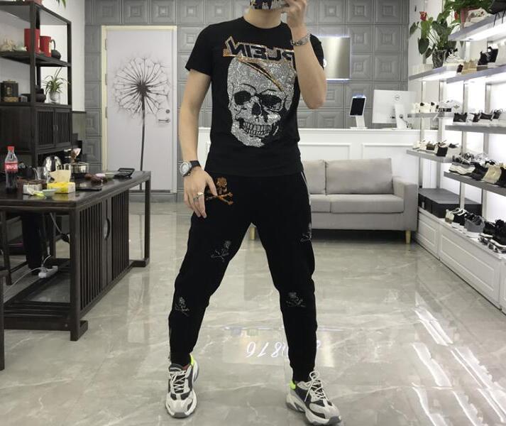 Designer Summer European  style Gold color Skull Short Sleeve T-shirt Men Mercerized Cotton  top quality drop shipping