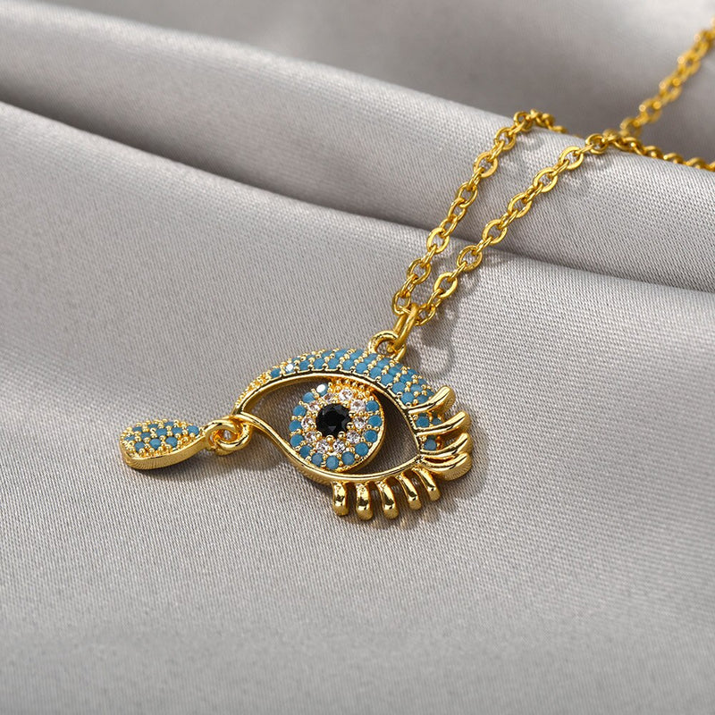 Vintage Turkish Evil Eye Necklaces for Women Teens Goth Turkish Eye Pendant Choker Chain Necklace Stainless Steel Jewelry Gifts