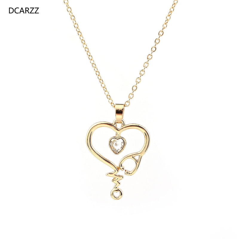 Stethoscope Necklaces Trendy Jewelry Party Silver Plated Crystal Heart Pendant Medical Nurse Necklace Woman Gift - DCARZZ