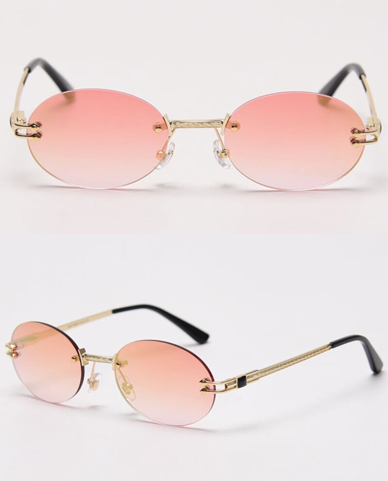 Peekaboo small oval sunglasses mirror men uv400 retro rimless round sun glasses vintage woman 2021 spring summer gift items