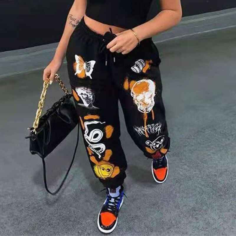 Women Sweatpants Joggers Y2K Harajuku Cartoon Skull Printed Streetwear Sweatpants Pants Casual High Waist Sweatpants 2022 Winter