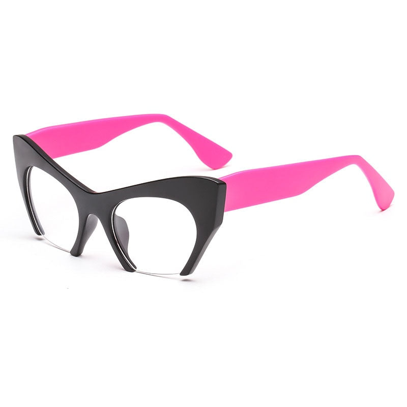 SO&amp;EI Fashion Retro Half frame Cat eye Women Glasses Frame Can Be Equipped with Myopia Prescription Lens Men Glasses Frame