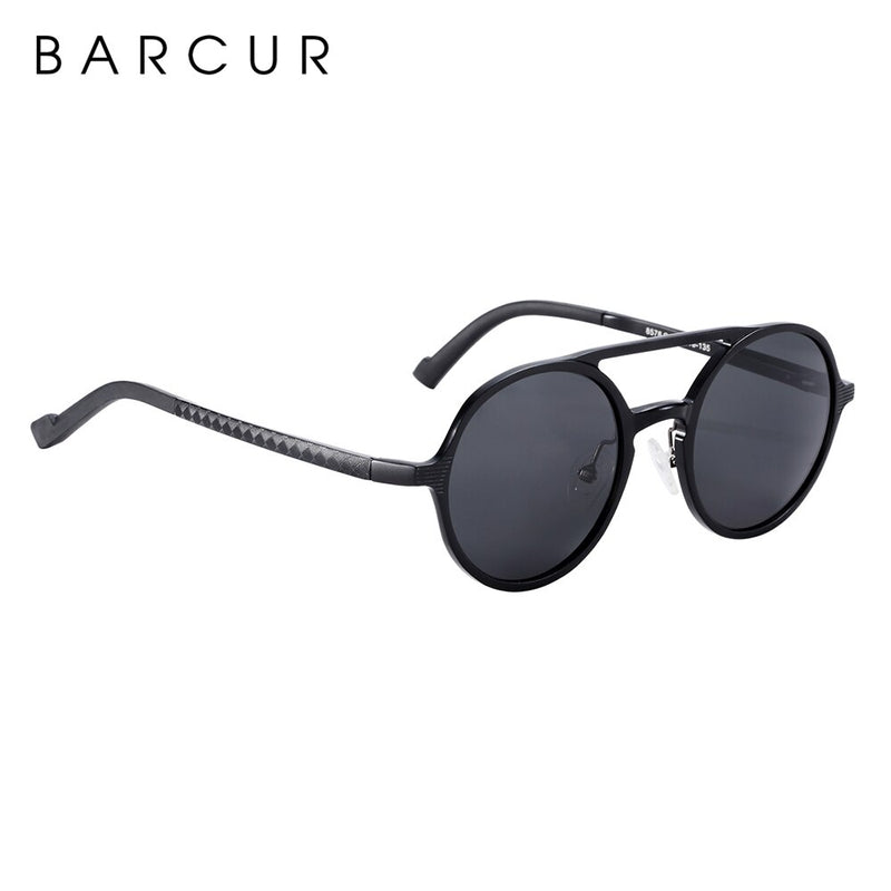 BARCUR Steampunk Men Sunglasses Men Brand Driving Polarized Sunglasses Round Sun Glasses Aluminum Magnesium oculos de sol male