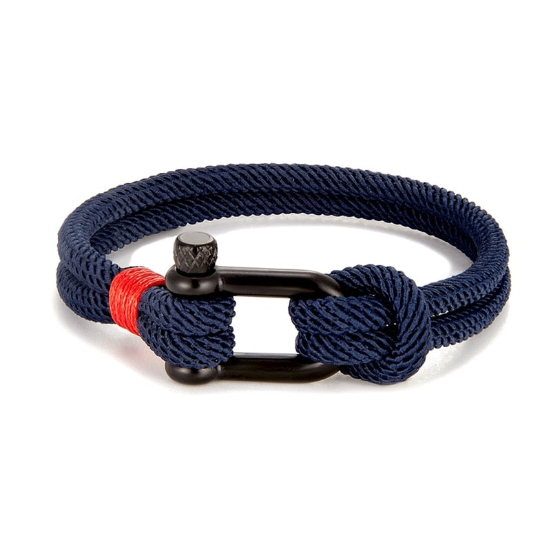 MKENDN Men Black Stainless Steel U shape Survival Bracelet Outdoor Camping Rescue Emergency Shackle Rope Bracelet For Women