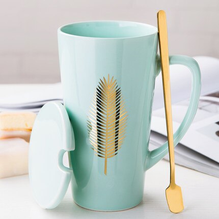 500ML Couple Cup Ceramic Coffee Mug With spoon an Cover Creative Valentine&