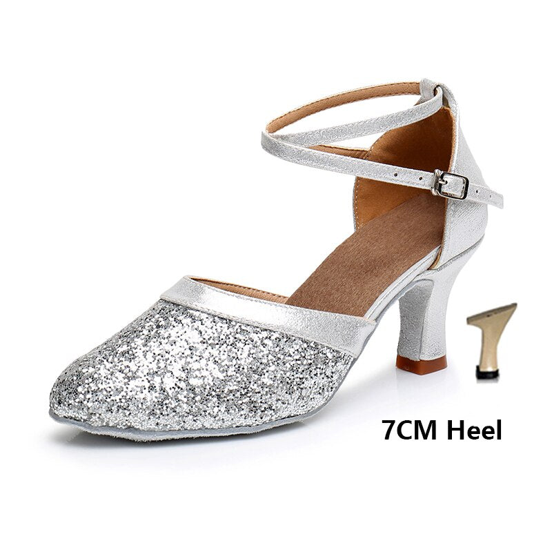 HROYL 2020 Sequins+PU modern dance shoes for womem/ladies pole tango ballroom dance shoes suede sole high heels 5cm/7cm soft