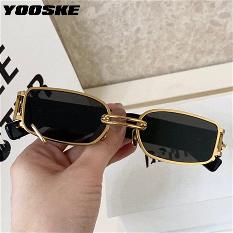 YOOSKE Brand Deisgn Vintage Square Sunglasses Men Women Metal Small Sun Glasses Retro Black Pink Trend 90s Eyewear UV400