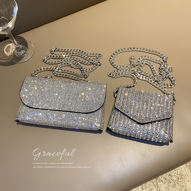JIOMAY Rhinestone Evening Bag Luxury Designer Handbags for Women 2022 PU Leather Purses Summer Girls Chain Clutch Shoulder Bags