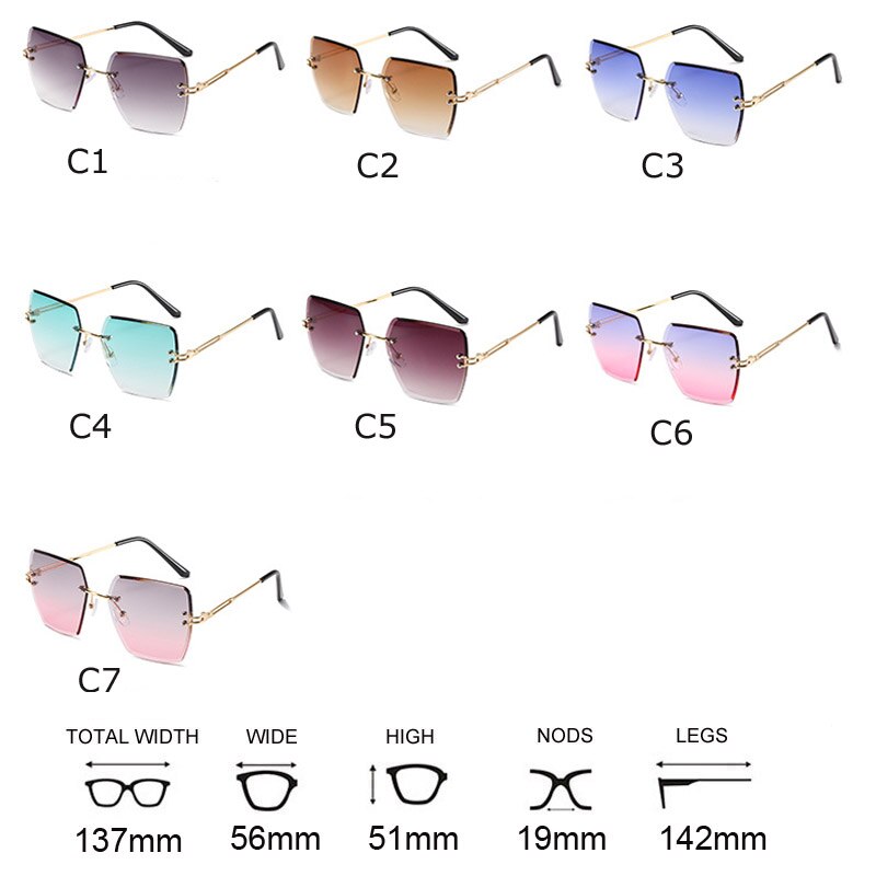 New Fashion Rimless Gradient Sunglasses Women 2021 Luxury Brand Frameless Square Sun Glasses Clear Blue Shades Dropshipping