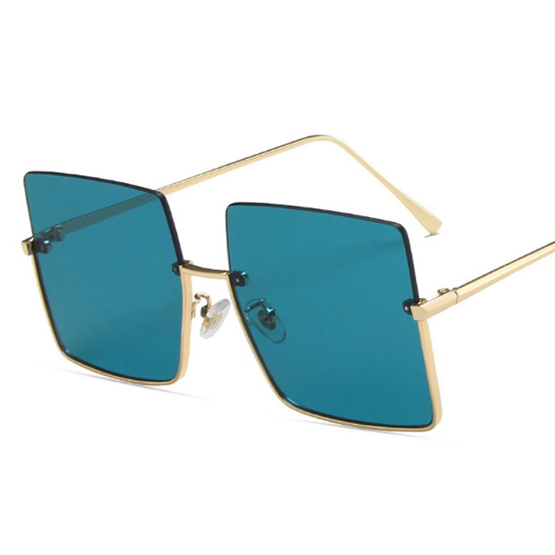 Fashion Oversized Square Sunglasses Women Brand Retro Big Frame Sun Glasses Female Metal Semi-Rimless Designer Oculos De Sol