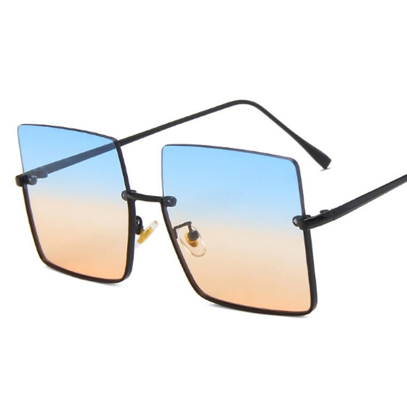 Fashion Oversized Square Sunglasses Women Brand Retro Big Frame Sun Glasses Female Metal Semi-Rimless Designer Oculos De Sol