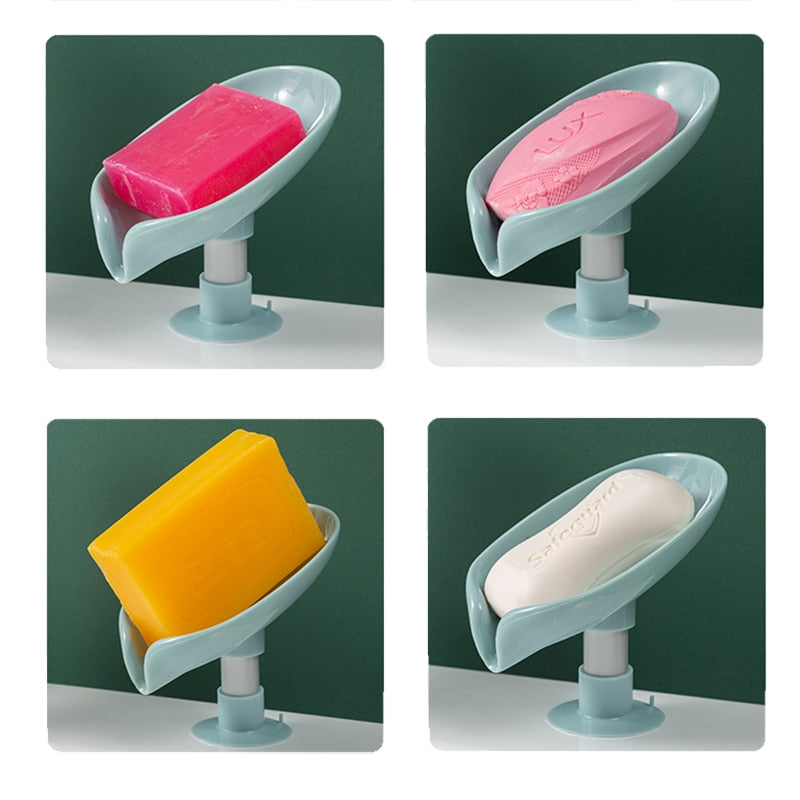 Suction Cup Soap dish For bathroom Shower Portable Leaf Soap Holder Plastic Sponge Tray For Kitchen Bathroom accessories