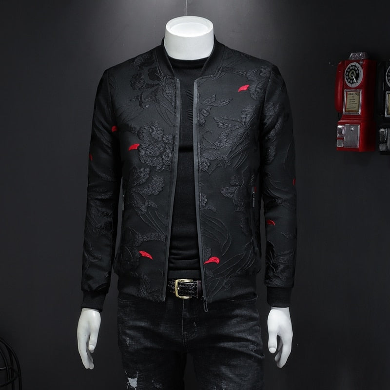 2022 Autumn New Floral Jacket Men Fashion Vintage Business Bomber Jacquard Jacket  Masculinas Casual Slim Jacket Coat Man M-4XL