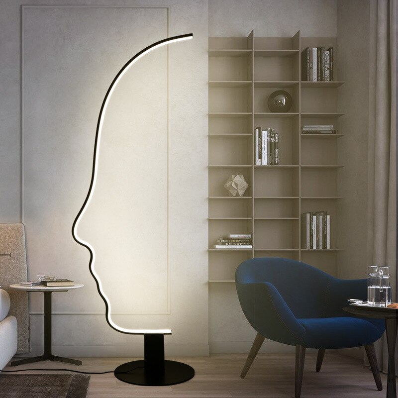 Nordic Human Face Led Floor Lamp Black Adjustable for Living Room Bedroom Bedside Standing Home Decor Indoor Lighting Fixture