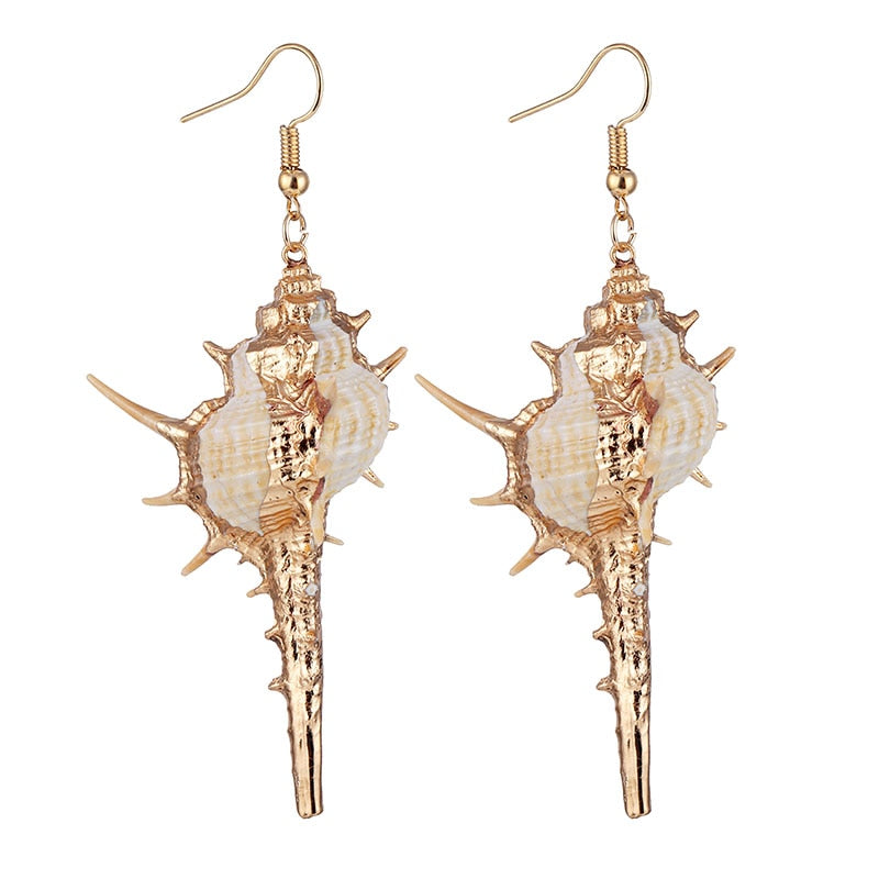 IPARAM Golden Sea Shell Conch Geometric Pendant Earrings Fashion Bohemian Summer Beach Big Earrings Female 2019 Jewelry