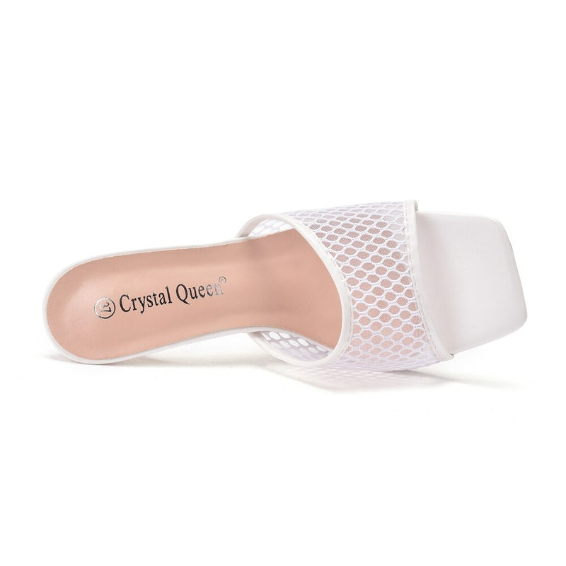 Crystal Queen Summer Square Toe Ladies Mules Sexy High Heels Sandals Slippers Female Fashion Woman Shoes
