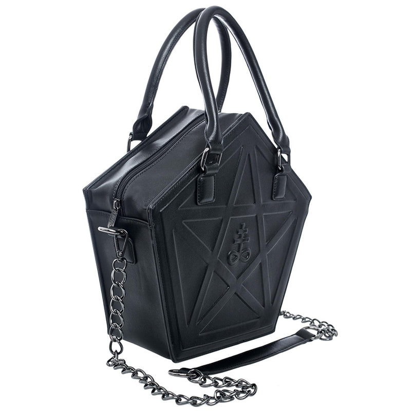 JIEROTYX Pentagram Punk Darkness Gothic Star Handbag Women Girl Black PU Soft Leather Shoulder Bag With Chain High Quality