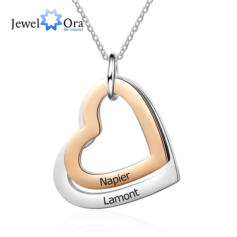 Personalized Mixed Rose Gold Color Stainless Steel Heart Pendant Necklace Custom Engraving Name Necklace Gift for Girlfriend