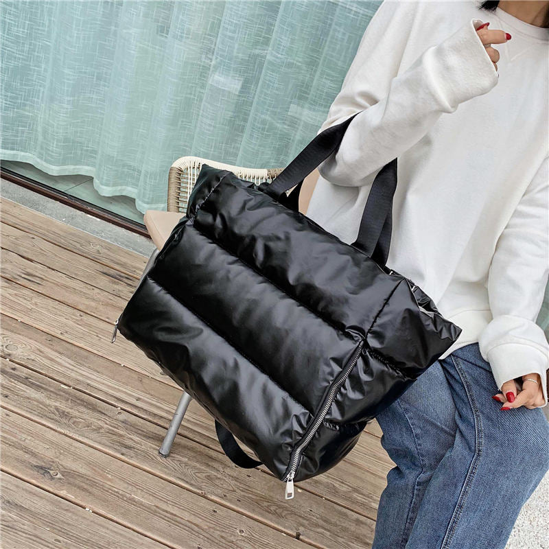 Winter Large Capacity Shoulder Bag for Women Waterproof Nylon Bags Space Padded Cotton Feather Down Big Tote Female Handbag 2021