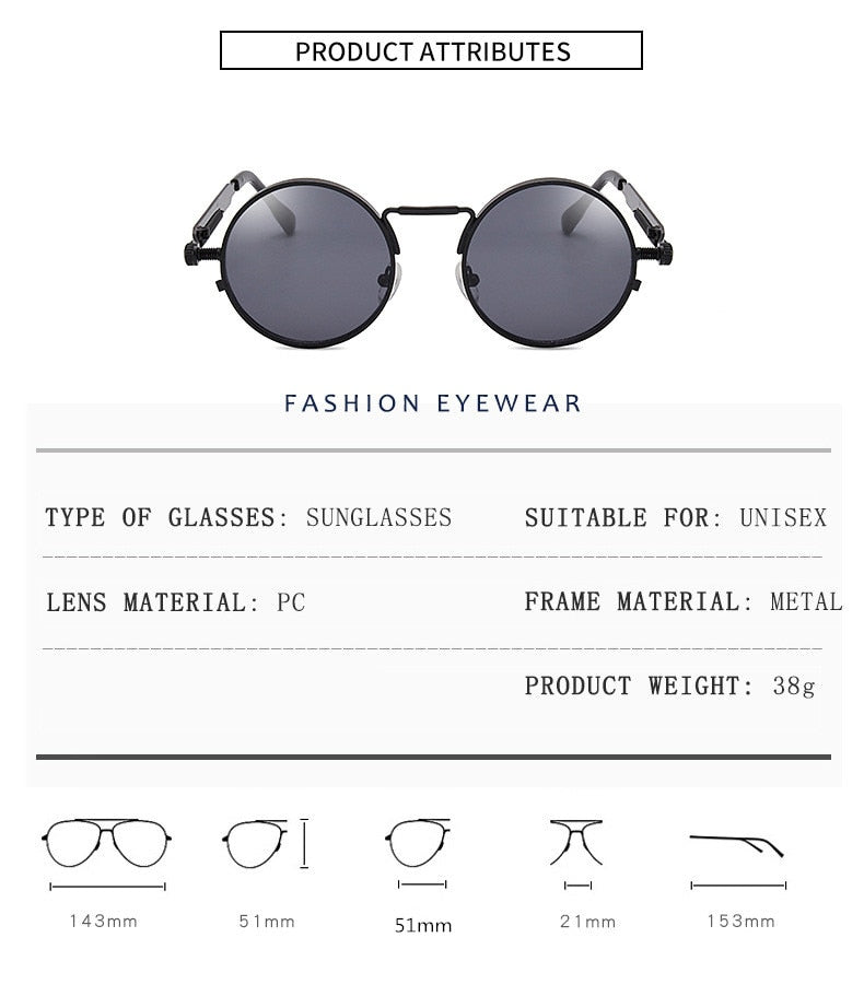 Vintage Punk Style Sunglasses Men Retro Round Metal Frame  Women Sun Glasses Fashion Eyewear Gafas sol mujer UV400