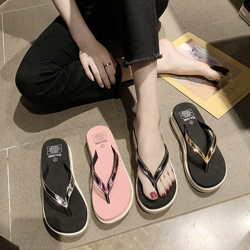 LLUUMIU summer flip flops women wedge 2021 trending Beach Non-Slip Casual Wear-Resistant Platform Slippers shoes for women pink