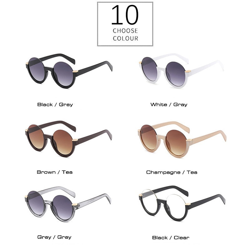 SO&amp;EI Fashion Semi-Rimless Round Women Gradient Sunglasses Retro Clear Lens Glasses Frame Shades UV400