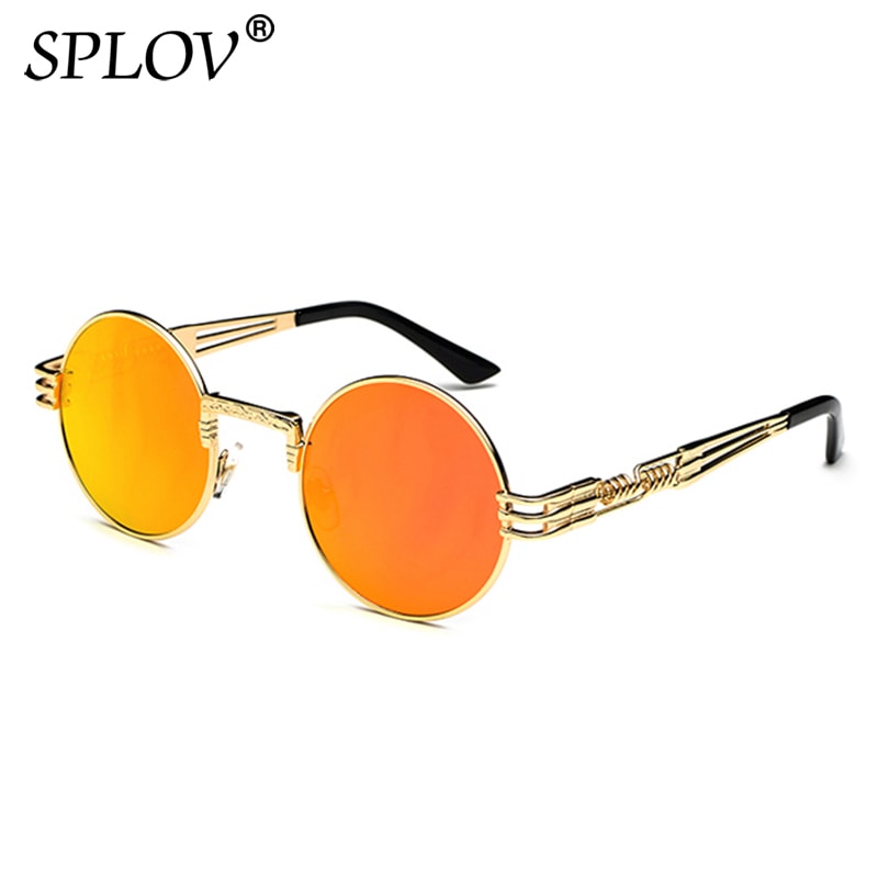 SPLOV New Fashion Retro Steampunk Round Metal Sunglasses for Men and Women Double Spring Leg Colorful Eyewear UV400