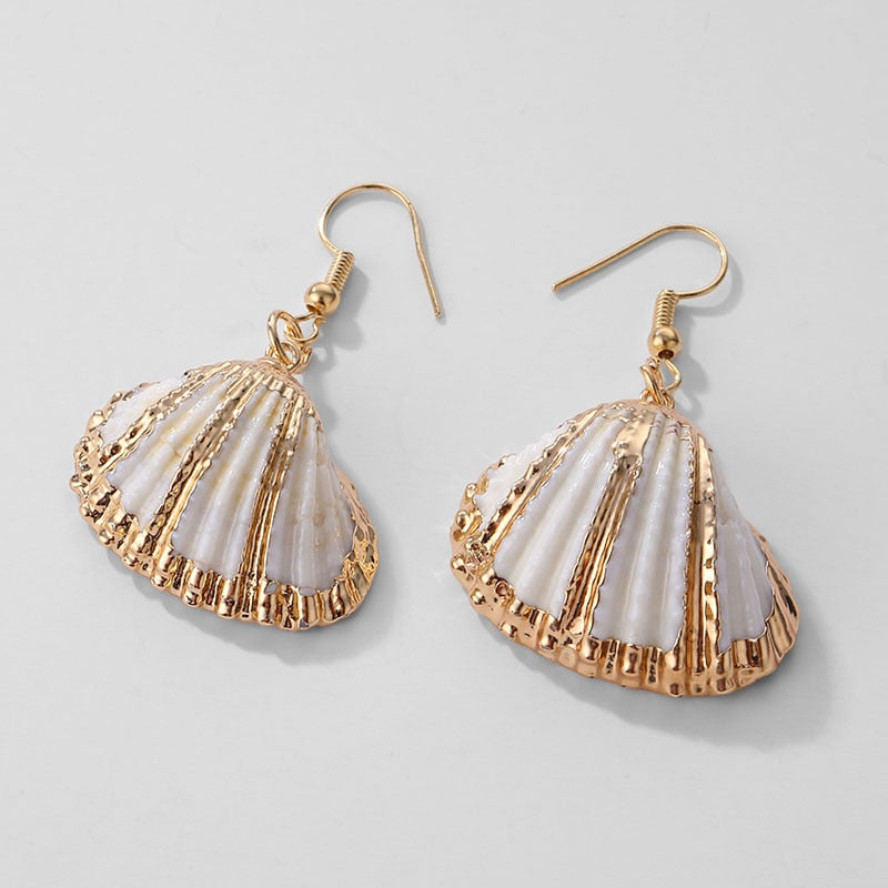 IPARAM Golden Sea Shell Conch Geometric Pendant Earrings Fashion Bohemian Summer Beach Big Earrings Female 2019 Jewelry